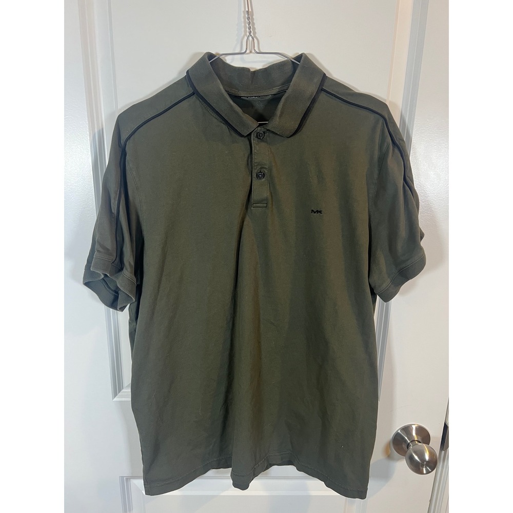 Michael Kors Mens Polo Shirt Contrast Trim Olive Green Large